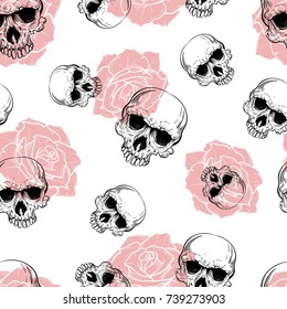 roses and skulls seamless pattern