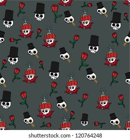  roses and skulls vector seamless