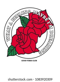roses and slogan shirt print design. 