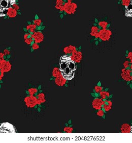 Roses and snakes seamless pattern. Vintage tattoo print.