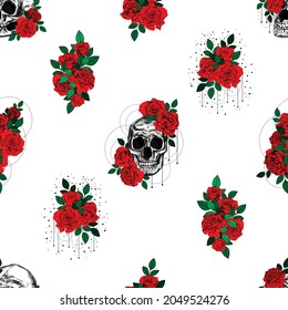 Roses and snakes seamless pattern. Vintage tattoo print.