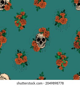 Roses and snakes seamless pattern. Vintage tattoo print.