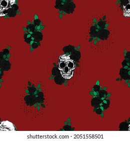 Roses and snakes seamless pattern. Vintage tattoo print.