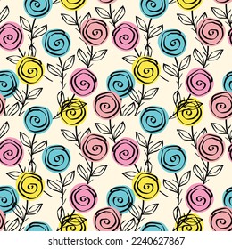 roses spring seamless pattern with in nude tones. Vector illustration