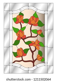 Roses stained glass, mosaic pattern with flowers, bevels and light pink background