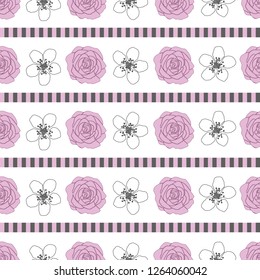 Roses and Stripes-Flowers in Bloom, seamless repeat pattern