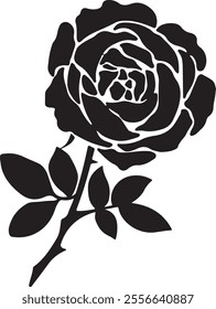 Roses tattoo. Black roses vector design. Black silhouette of rose, Valentines day silhouette of rose element set. Romantic silhouette of rose