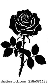 Roses tattoo. Black roses vector design. Black silhouette of rose, Valentines day silhouette of rose element set. Romantic silhouette of rose