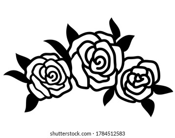 Roses tattoo. Red roses black silhouette vector illustration isolated on white for cards or print