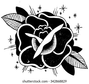 traditional rose drawing outline