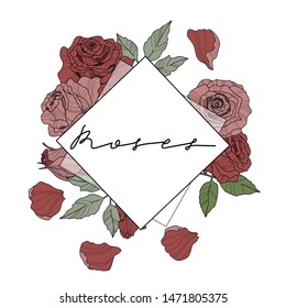 Roses template black and white, vector