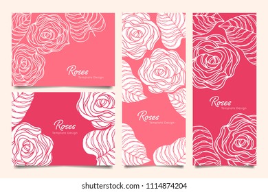 Roses template layout for wedding card, banner, brochure, packaging design etc. Sweet flower and leaf collection vector illustration
