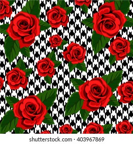 Roses texture with hounds tooth background
