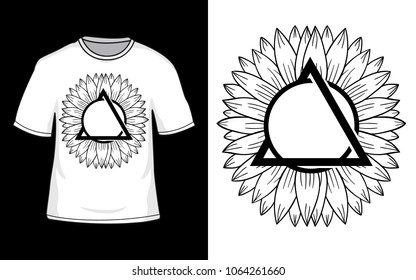 Roses in a triangle and circle t-shirt design. Beautiful roses geometrical style