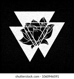 Roses in a triangle illustration for tattoo. Beautiful roses geometrical style t-shirt design