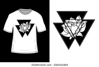 Roses in a triangle illustration for t-shirt design. Beautiful roses geometrical style t-shirt design