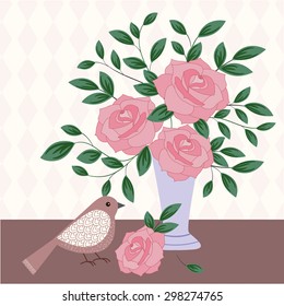 Roses in vase - vector background