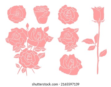 Ilustración de diseño vectorial de rosas aislada en fondo blanco