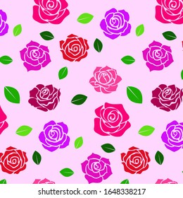 Roses vector pattern. pink roses and green leaf.