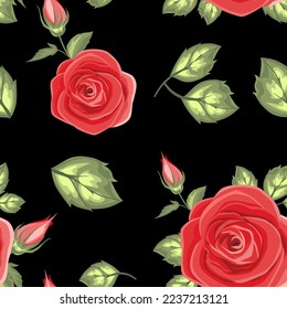 Roses vector with seamless pattern on a  black color background