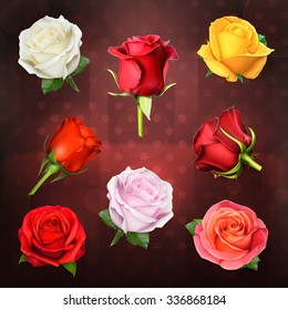 Roses, vector set on dark background