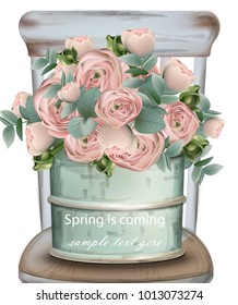 Roses vintage bouquet decor Vector detailed illustration. Spring is coming