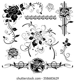 Roses, vintage design elements, vector illustration