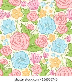 Roses and violets seamless pattern