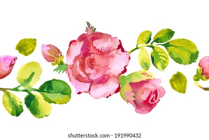 Roses watercolor seamless pattern. Vector illustration