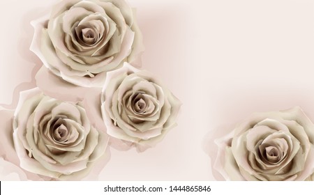 Roses watercolor Vector banner. Delicate flowers pattern texture. Floral wedding decor background