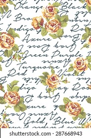 Roses con fondo escrito, patrón vectorial transparente en colores personalizados