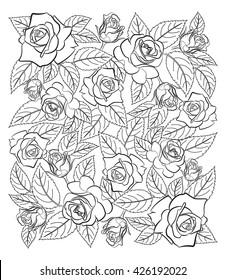 Roses,coloring book page for adult. Drawing vector graphics with floral pattern for design.