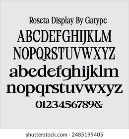 Roseta Display is an elegant script with a creative mood and perfect form, inspired by today's beautiful serif Display. thick, balanced and varied, born for luxury and beauty.