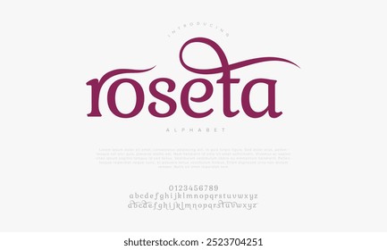 Roseta tipografia beleza moda elegante minimalista serif italic fontes decorativos casamento vintage retro logos. Logotipo de fonte de luxo mínimo alfabeto. Ilustração vetorial