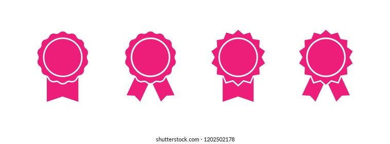 Rosete badge with ribbons, vector set, simple flat design