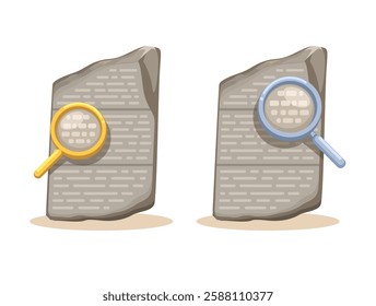 Rosetta Stone with Magnifying Glass Symbol Set Illustration Vector
