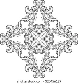 The rosette with acanthus leaf on white