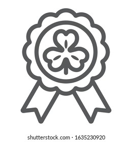Rosette award clover medal line icon, st patrick's day and holiday, luck clover sign, vector graphics, a linear pattern on a white background, eps 10