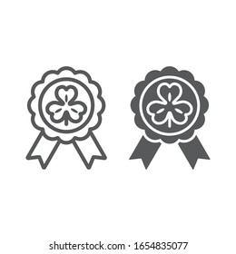 Rosette award clover medal line and glyph icon, st patrick s day and holiday, luck clover sign, vector graphics, a linear pattern on a white background, eps 10