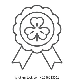Rosette award clover medal thin line icon, st patrick's day and holiday, luck clover sign, vector graphics, a linear pattern on a white background, eps 10