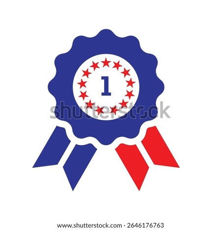 Rosette Badge with Number 1 - First Place, Patriotism, Award Icon