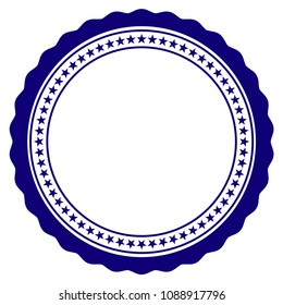 Rosette circular star frame template. Vector draft element for stamp seals in blue color.