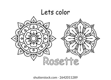 Rosette Coloring Page Ornamental Mandala Flower Design Printable for Kids.