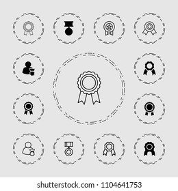 Rosette icon. collection of 13 rosette filled and outline icons such as medal, ribbon, man with medal. editable rosette icons for web and mobile.