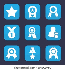 rosette icon. Set of 9 filled rosette icons such as Star, award, ribbon, medal