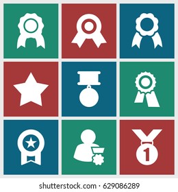 Rosette icons set. set of 9 rosette filled icons such as Star, award, ribbon, medal