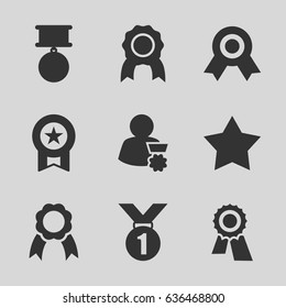 Rosette icons set. set of 9 rosette filled icons such as star, award, ribbon, medal