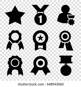 Rosette icons set. set of 9 rosette filled icons such as star, award, ribbon, medal