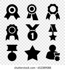 Rosette icons set. set of 9 rosette filled icons such as star, award, ribbon, medal