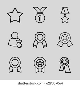 Rosette icons set. set of 9 rosette outline icons such as star, award, ribbon, medal